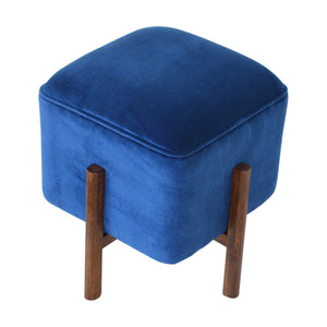 Solid Wood Royal Blue Velvet Stool