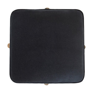 Black Velvet Footstool with Solid Wood Legs