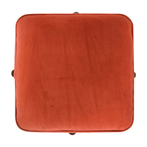 Brick Red Velvet Footstool with Solid Wood Legs