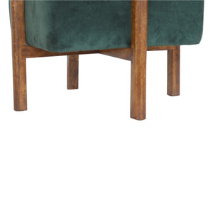 Emerald Velvet Footstool with Solid Wood Legs