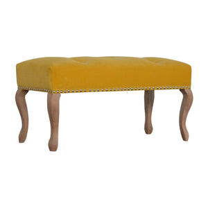 French Style Mustard Velvet Bench