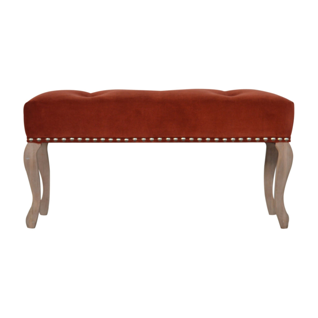 French Style Brick Red Velvet Bench