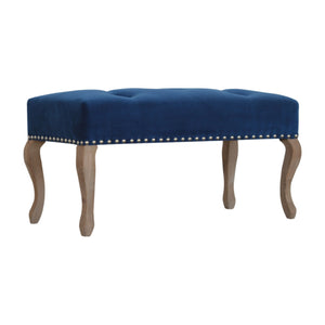 French Style Royal Blue Velvet Bench