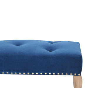 French Style Royal Blue Velvet Bench