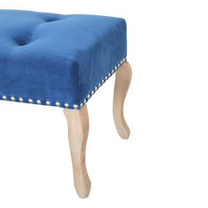 French Style Royal Blue Velvet Bench