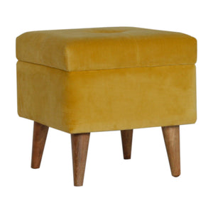 Mustard Velvet Storage Footstool