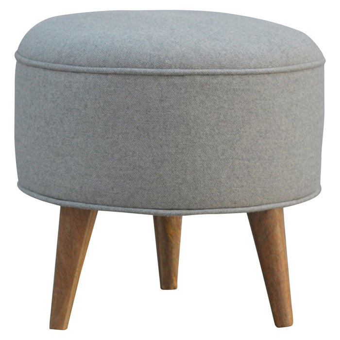 Round Grey Tweed Footstool