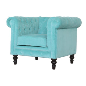 Aqua Velvet Chesterfield Armchair