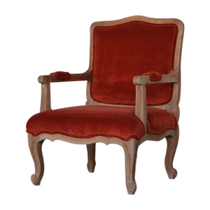 Brick Red Velvet French Style Chair