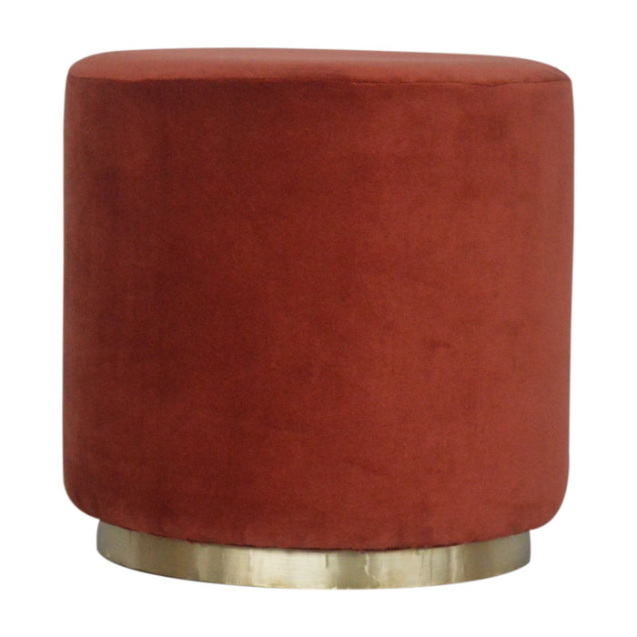 Brick Red Velvet Footstool with Gold Base