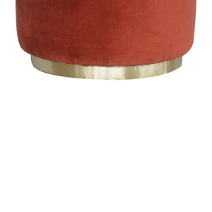 Brick Red Velvet Footstool with Gold Base