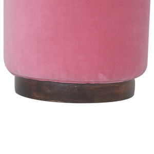 Pink Velvet Footstool with Wooden Base