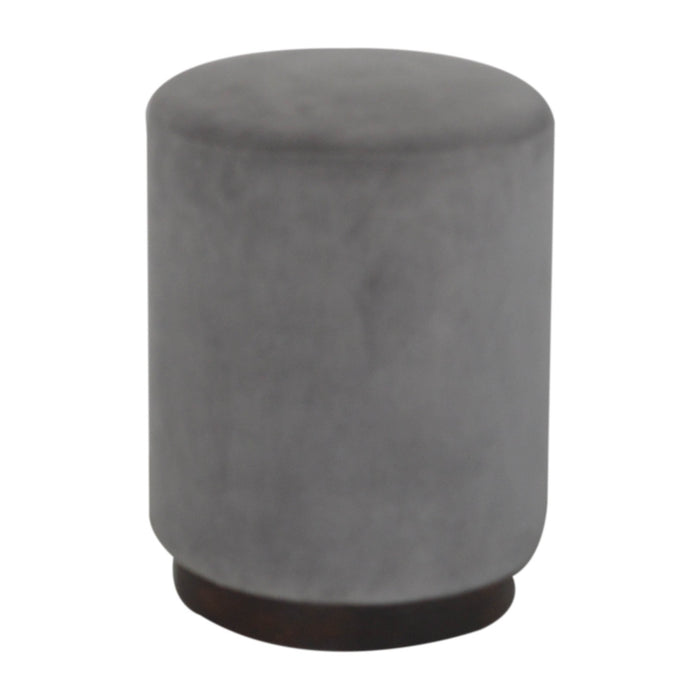 Grey Velvet Footstool with Wooden Base