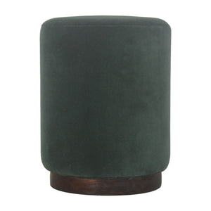 Emerald Velvet Footstool with Wooden Base