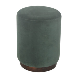 Emerald Velvet Footstool with Wooden Base