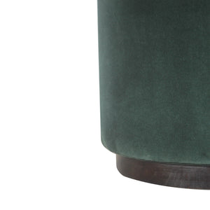 Emerald Velvet Footstool with Wooden Base