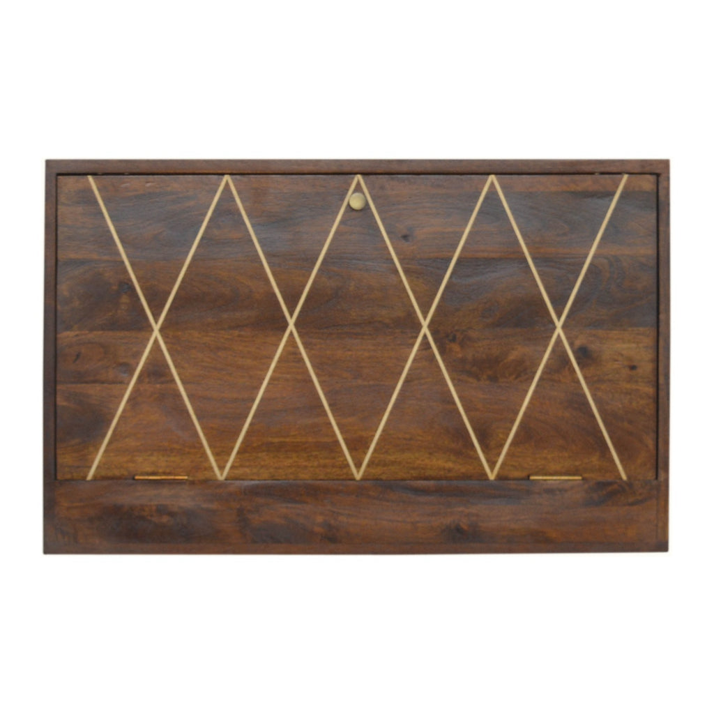 Geometric Brass Inlay Flip Down Writing Desk