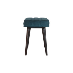 Teal Cotton Velvet Deep Button Bench