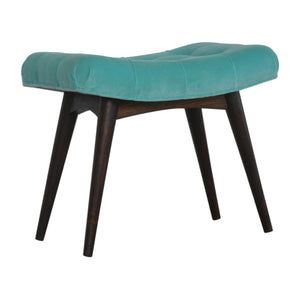 Aqua Cotton Velvet Curved Bench