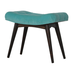 Aqua Cotton Velvet Curved Bench