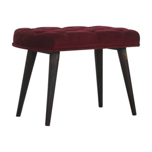 Wine Red Velvet Deep Button Bench