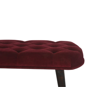 Wine Red Velvet Deep Button Bench