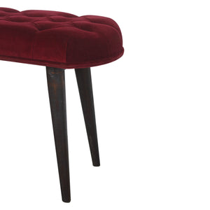 Wine Red Velvet Deep Button Bench