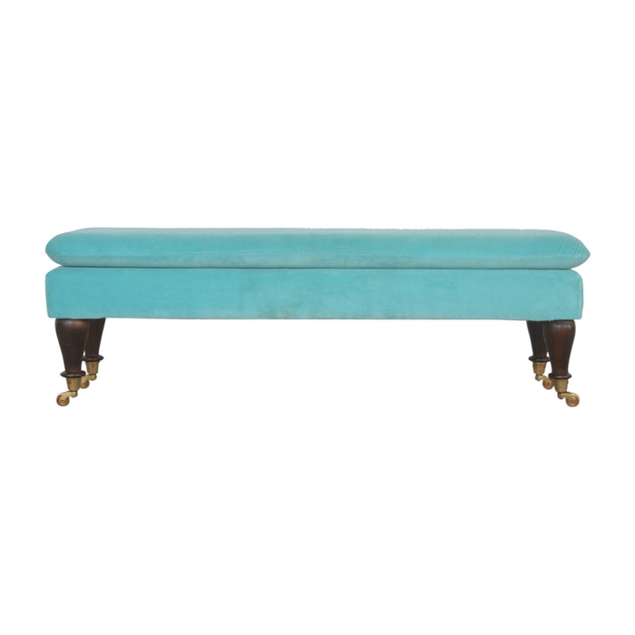 Aqua Velvet Bench with Castor Feet