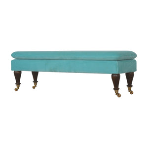 Aqua Velvet Bench with Castor Feet