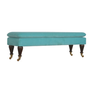 Aqua Velvet Bench with Castor Feet