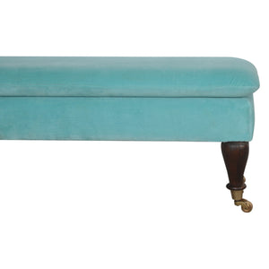 Aqua Velvet Bench with Castor Feet