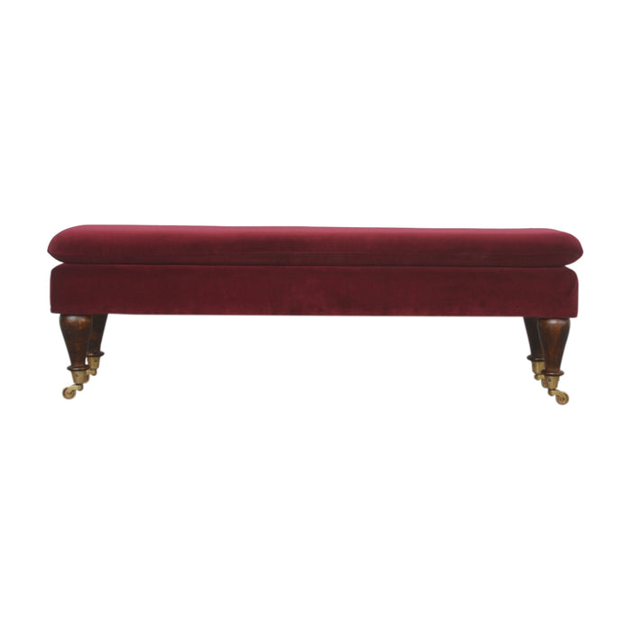 Wine Red Velvet Castor Bench