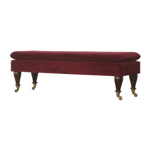 Wine Red Velvet Castor Bench