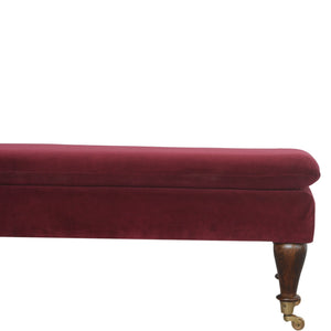 Wine Red Velvet Castor Bench