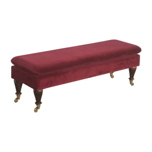 Wine Red Velvet Castor Bench