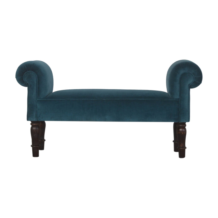 Teal Velvet Bench with Turned Feet