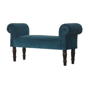 Teal Velvet Bench with Turned Feet