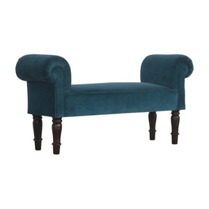 Teal Velvet Bench with Turned Feet