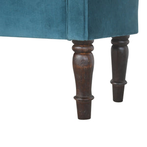 Teal Velvet Bench with Turned Feet