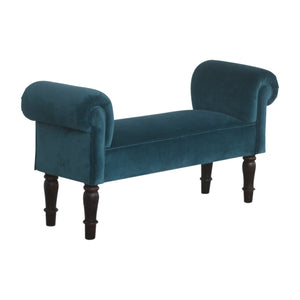 Teal Velvet Bench with Turned Feet