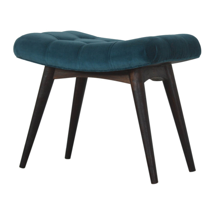 Teal Cotton Velvet Curved Bench