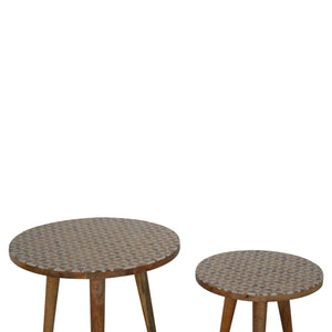 White Pattern Footstool Set of 2