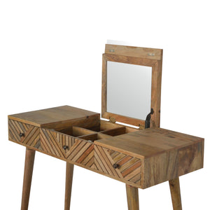 IN1469 - Line Carving Dressing Table with Foldable Mirror