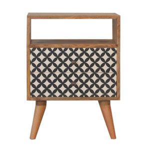 Diamond Screen Printed Bedside with Open Slot