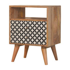 Diamond Screen Printed Bedside with Open Slot