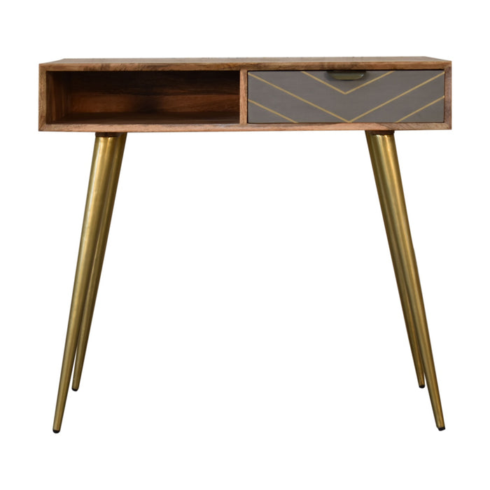 Sleek Cement Brass Inlay Writing Desk with Cable Access