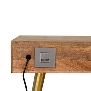 Sleek Cement Brass Inlay Writing Desk with Cable Access