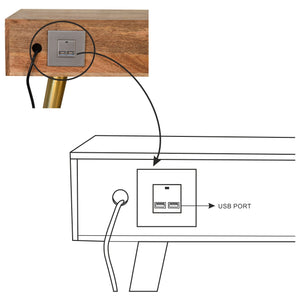 Sleek Cement Brass Inlay Writing Desk with Cable Access