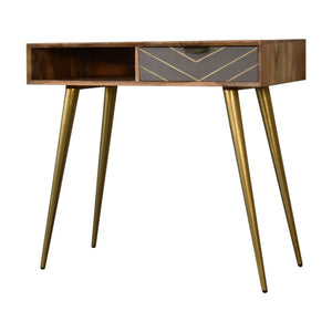 Sleek Cement Brass Inlay Writing Desk with Cable Access