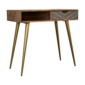 Sleek Cement Brass Inlay Writing Desk with Cable Access